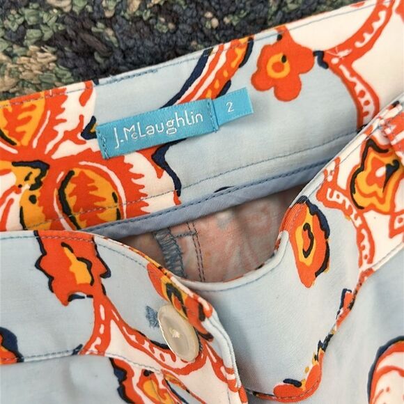 J. McLaughlin Orange and Blue Jeans with Bold Pattern - Picture 4 of 6